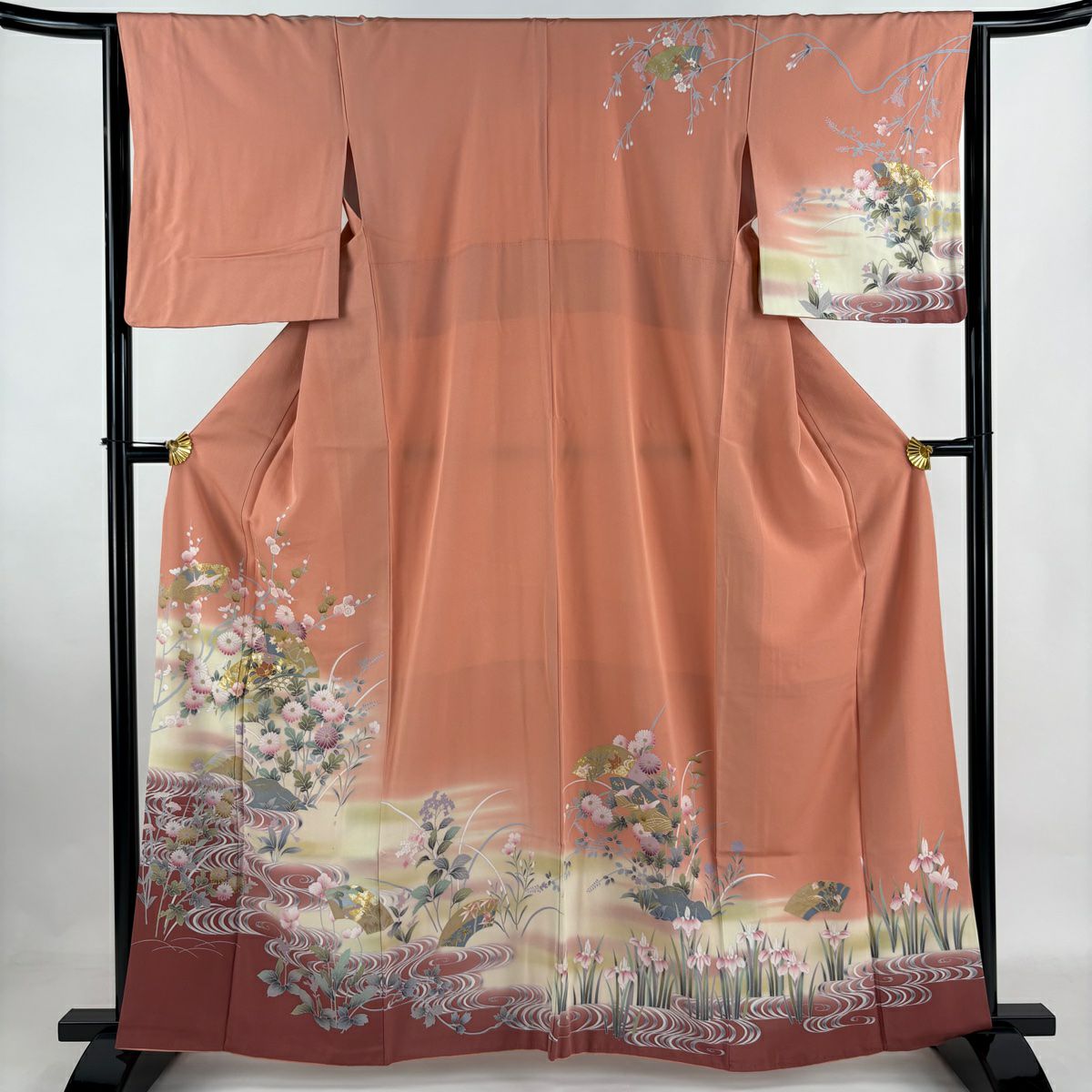 振袖　広衿　袷　金彩　裄長　ロング丈　裄67.5cm　丈162.5cm 振袖 身丈167cm 裄丈66cm M 袷 枝垂れ桜 松竹梅 金彩 ぼかし 灰
