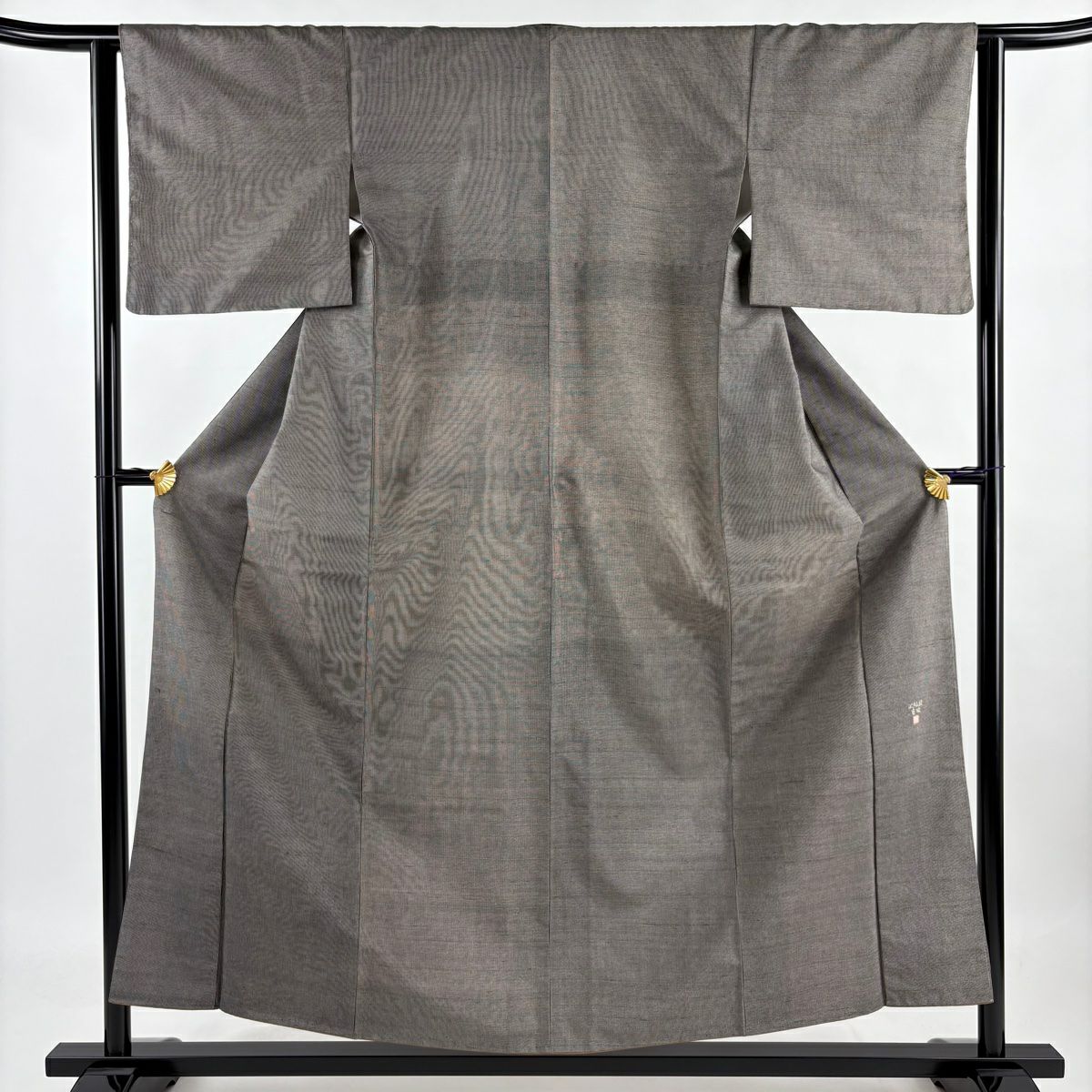 美品】 小紋 身丈159.5cm 裄丈62.5cm S 袷 紬地 落款あり 横縞 幾何学