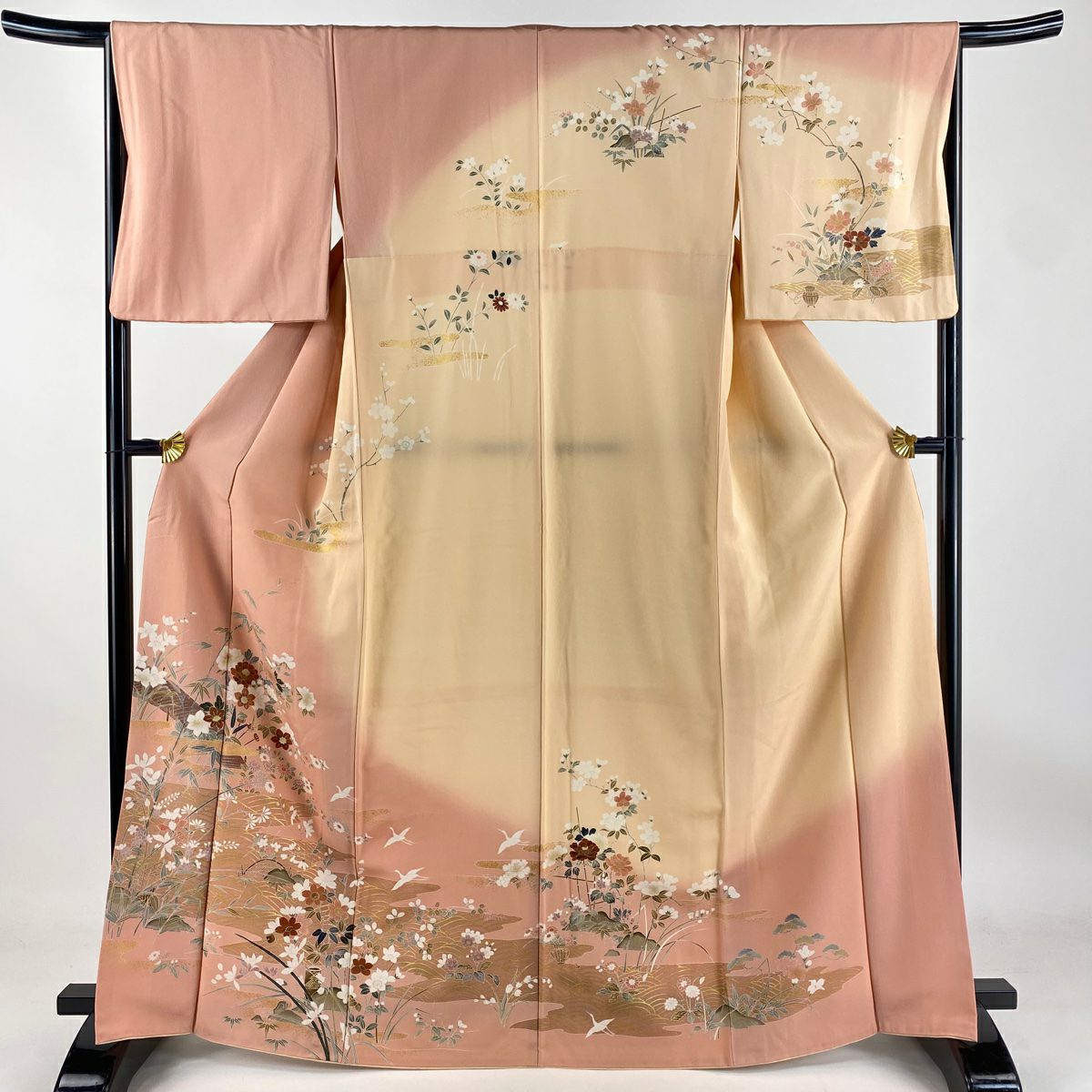 未使用品 訪問着 金彩 ビロード 牡丹 菖蒲 吉祥花 身丈169.0cm袷 正絹 未使用品 訪問着 金彩 ビロード 牡丹 菖蒲 吉祥花 身丈169.0cm袷