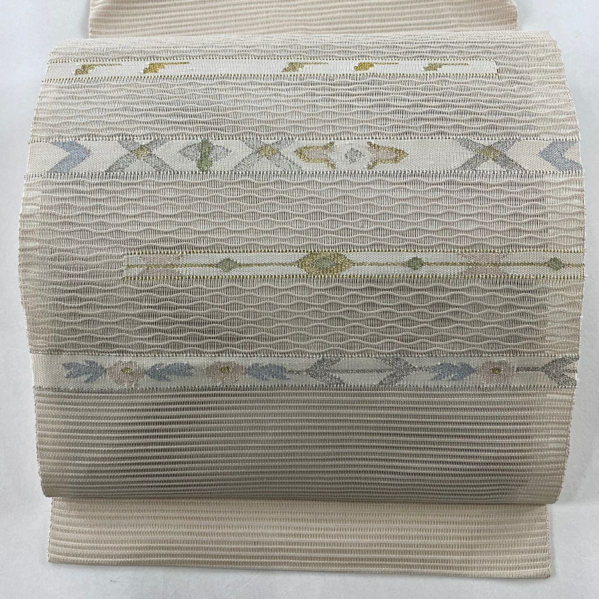 名古屋帯 秀品 夏帯 絽 縞 幾何学 金銀糸 黒 正絹｜中古・古着