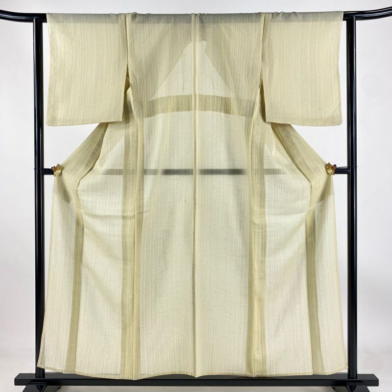小紋 身丈156cm 裄丈61cm S 薄物 夏紬 縦縞 クリーム 正絹 秀品