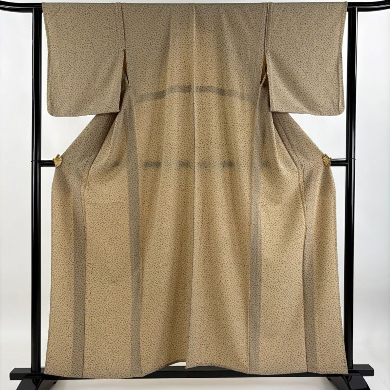小紋 身丈156cm 裄丈62.5cm S 単衣 唐辛子 薄茶色 正絹 秀品