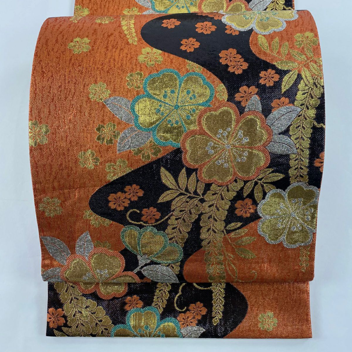 美品】 名古屋帯 秀品 道長取り 辻が花柄 絞り ぼかし 朱色 正絹｜中古