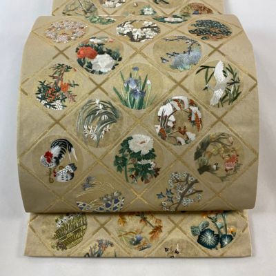 専用帯1957 1763 二本セット●高級 正絹 刺繍 夏帯 袋帯 最高級袋帯「引箔に刺繍 鶴と鳳凰に唐花華紋」 | 販売着物商品
