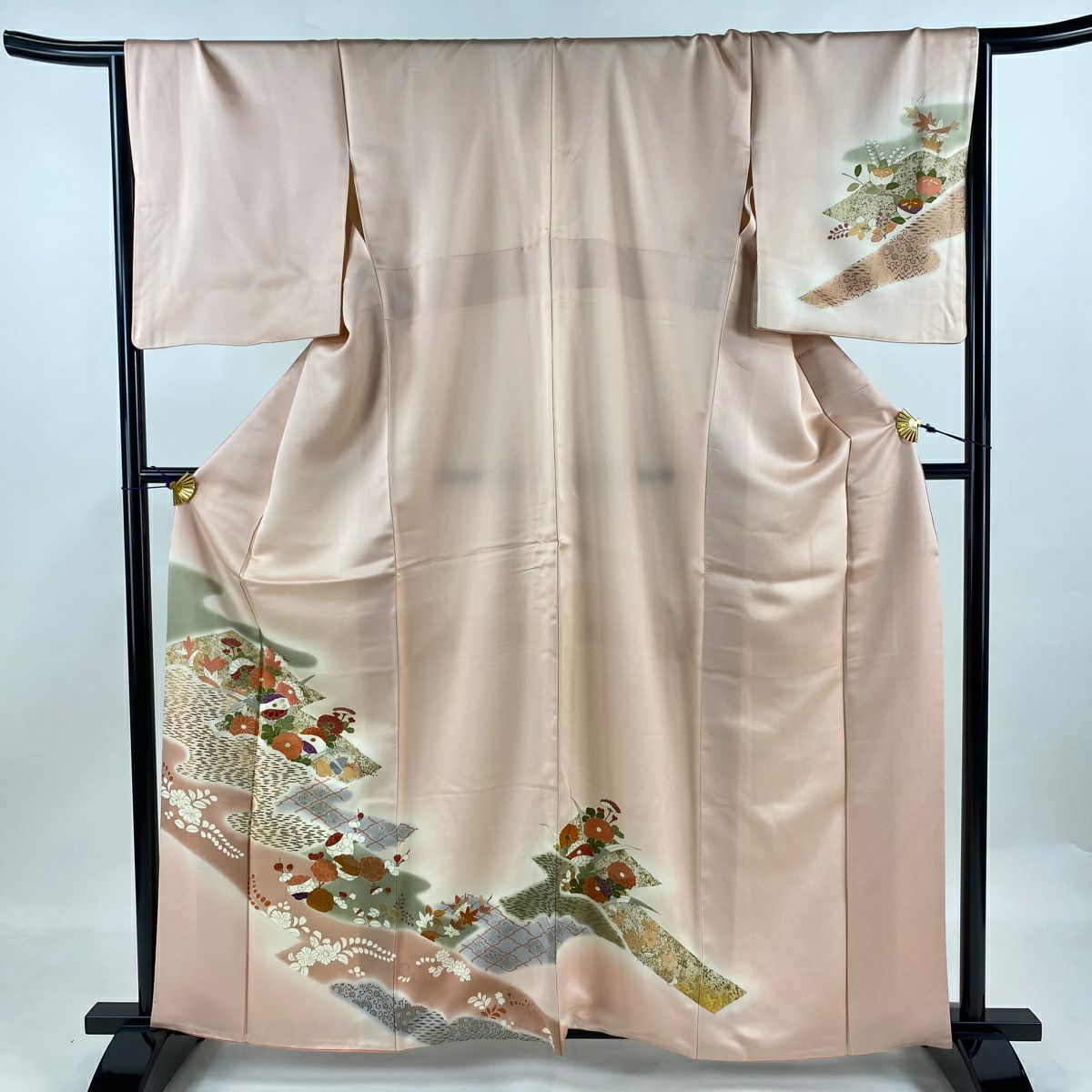 訪問着 身丈158cm 裄丈63.5cm S 袷 建物 舟 金糸 絞り ピンク