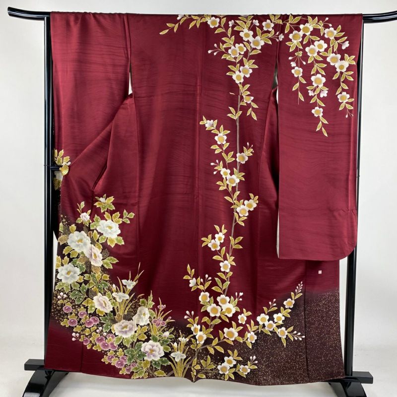 振袖 身丈160.5cm 裄丈69.5cm L 袷 やまと 牡丹 桜 金銀彩