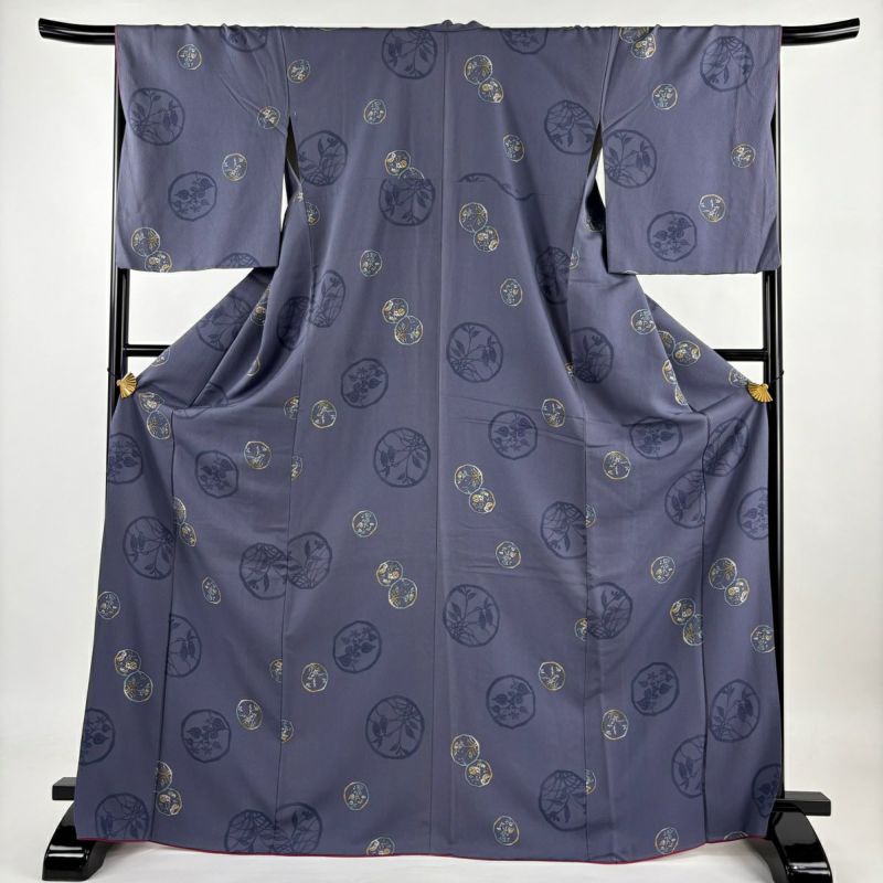 小紋 身丈171cm 裄丈68cm L 袷 草花 薄紫 正絹 名品｜中古・古着