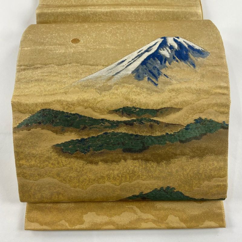 横山大観　袋帯　富士山 袋帯 名品 横山大観 落款あり じゅらく 富士山 雲海 金糸 箔