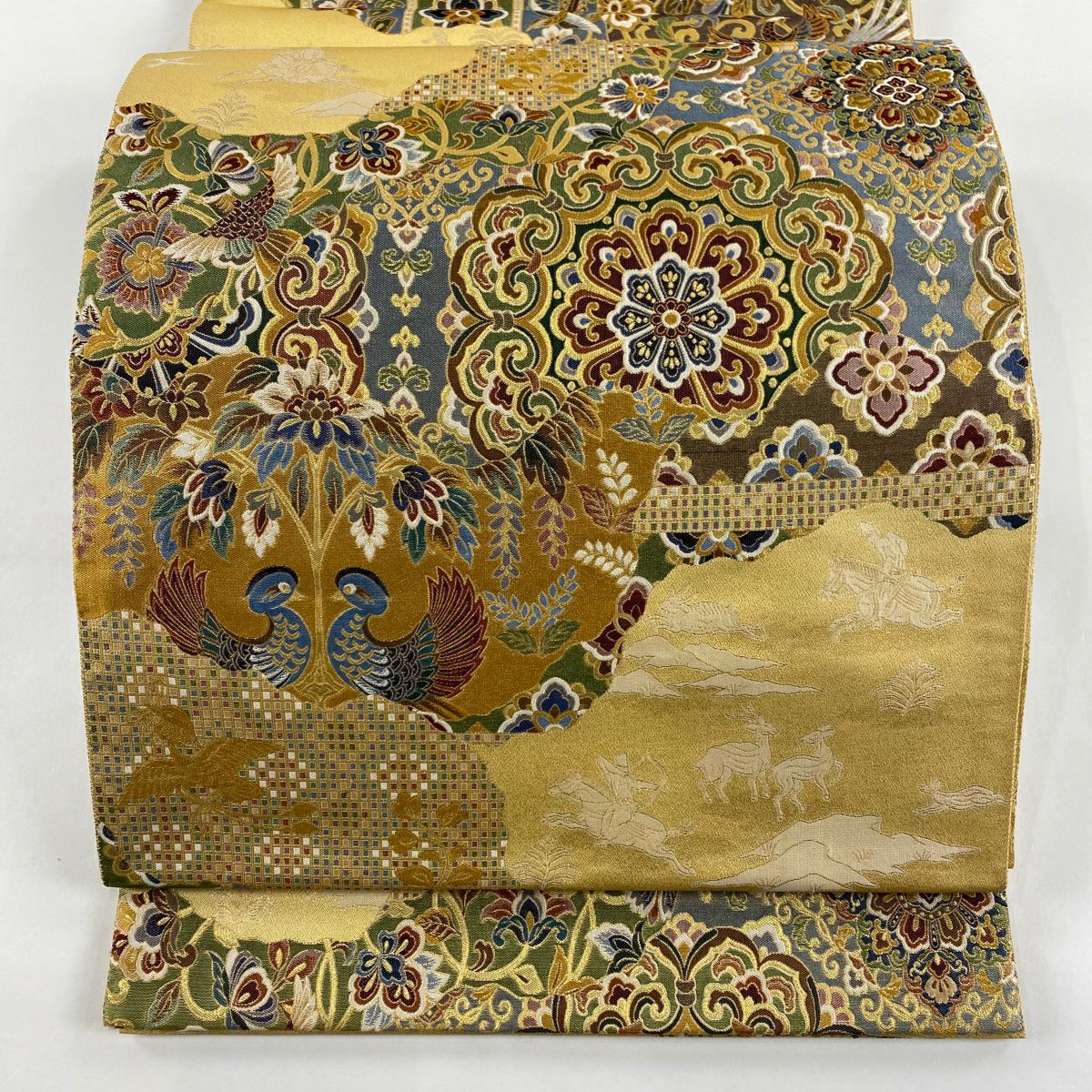 袋帯 美品 秀品 華文 菊 金銀糸 箔 灰色 六通 正絹 【中古】