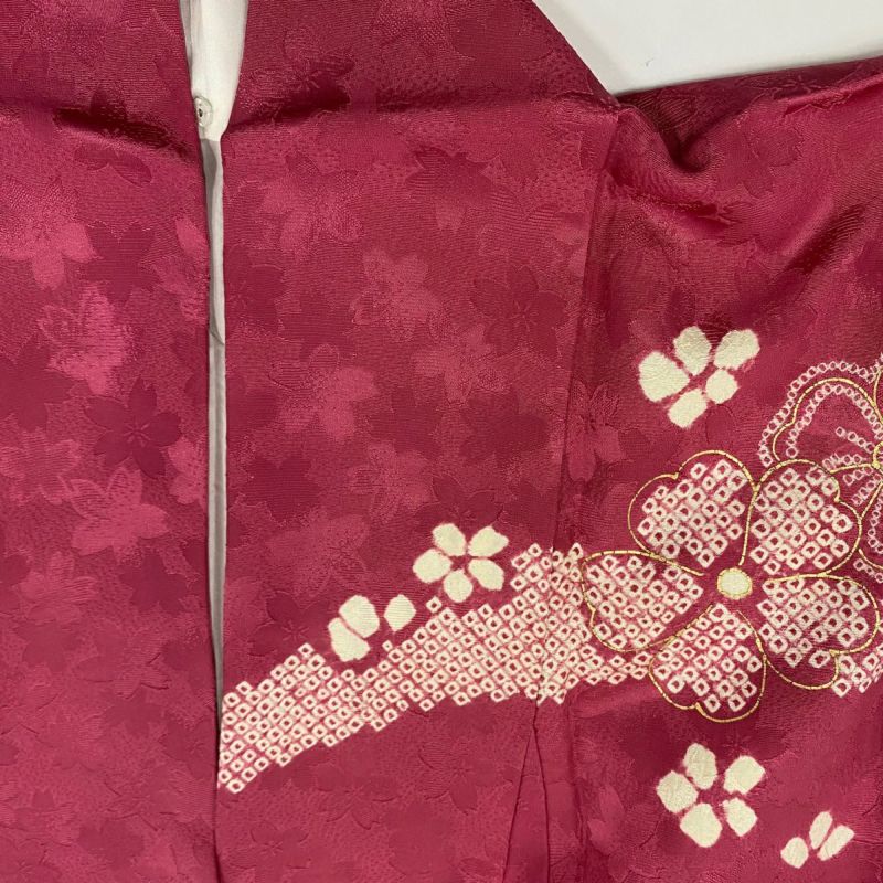 T680 振袖 赤 ちりめん 花 桜 毬 正絹 着物 袷 和装 着丈168㎝ r1384-f-1.jpg