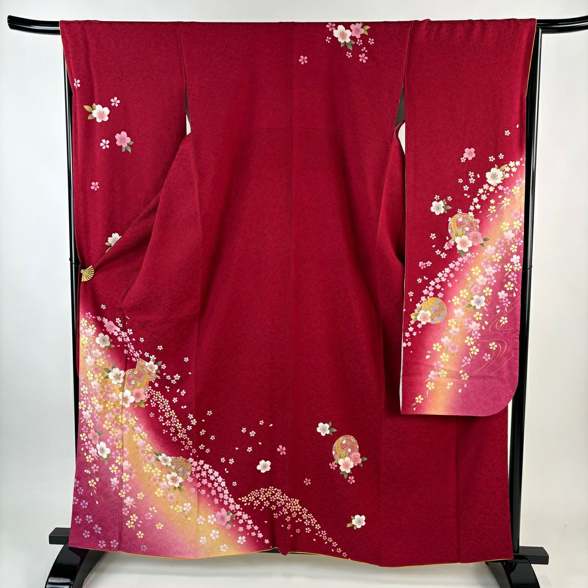 美品】 振袖 身丈161cm 裄丈67cm M 袷 鈴乃屋 桜 流水 銀通し 金糸 青