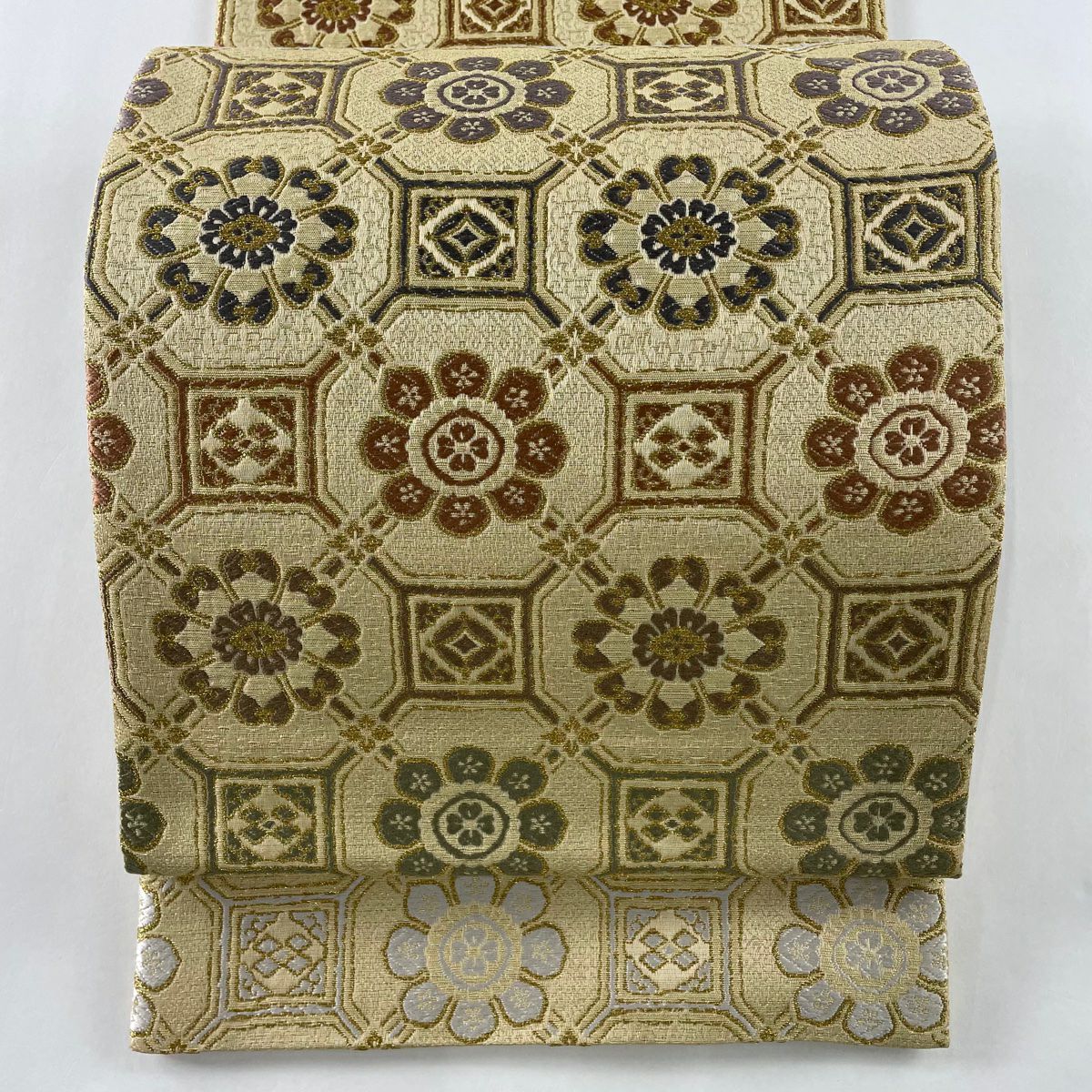 袋帯 美品 名品 蜀江文 華文 金糸 箔 青灰色 六通 正絹|中古 袋帯 美品 名品 蜀江文 華文 金糸 箔 青灰色 六通 正絹|中古