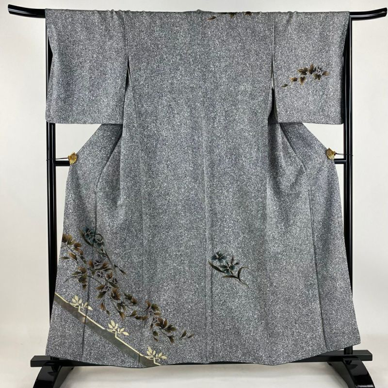 訪問着 身丈153cm 裄丈66cm M 袷 松竹 冊子文 金彩 染め分け 黒 正絹