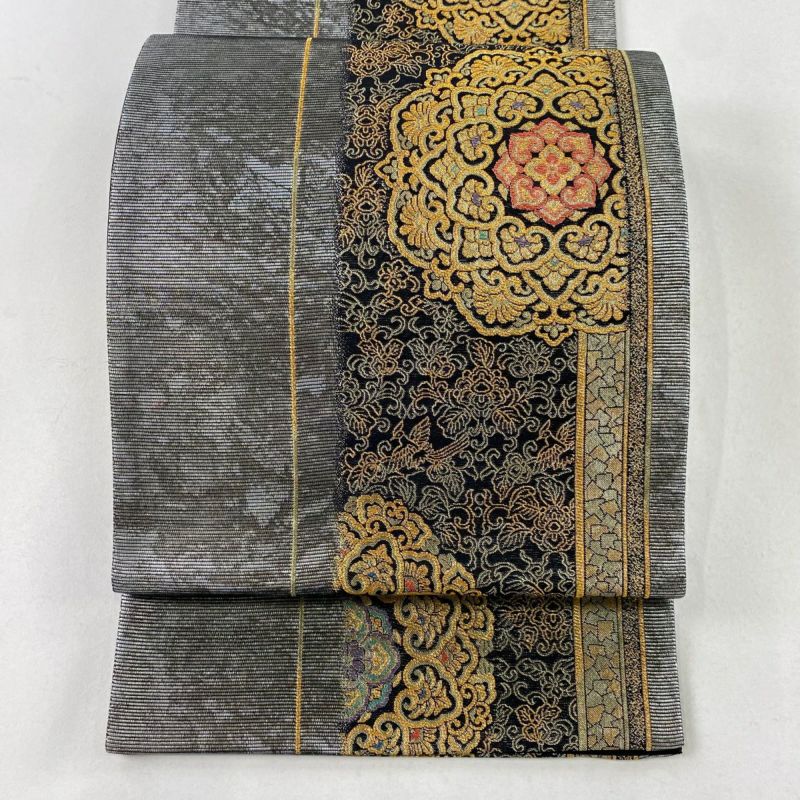 袋帯 美品 秀品 華文 花鳥 金糸 箔 銀色 六通 正絹｜中古・古着