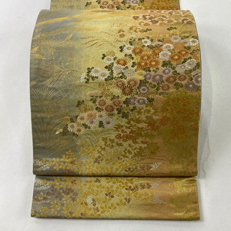 SO-505 袋帯 六通 正絹 金銀糸 枯山水 京洛百景 竜安寺 高級 黒留袖 中古】枯山水雲流景色紋六通袋帯／枯山水 雲流 景色 金糸 銀糸