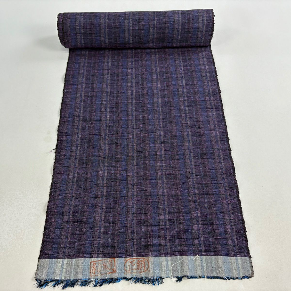 反物 秀品 紬 縦縞 濃紫 正絹｜中古・古着・リサイクル着物通販