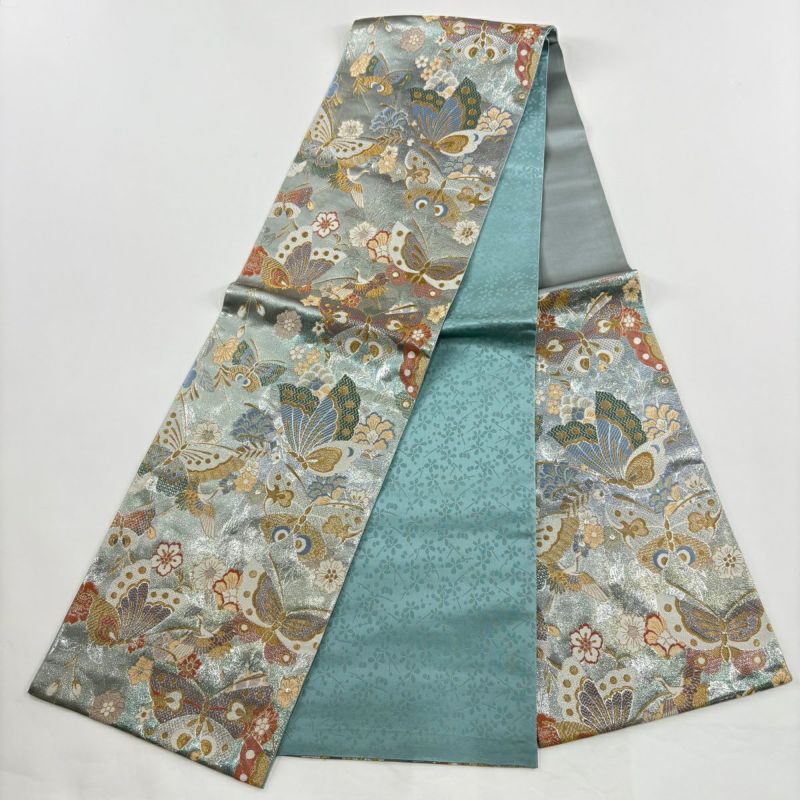 振袖 身丈161cm 裄丈65.5cm M 袷 袋帯フルセット 蝶 桜 金糸 金彩 紺色