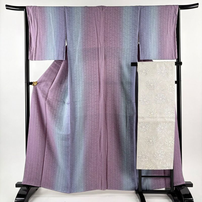 美品】 小紋 身丈162cm 裄丈66cm M 袷 名古屋帯セット 地紋 縦ぼかし