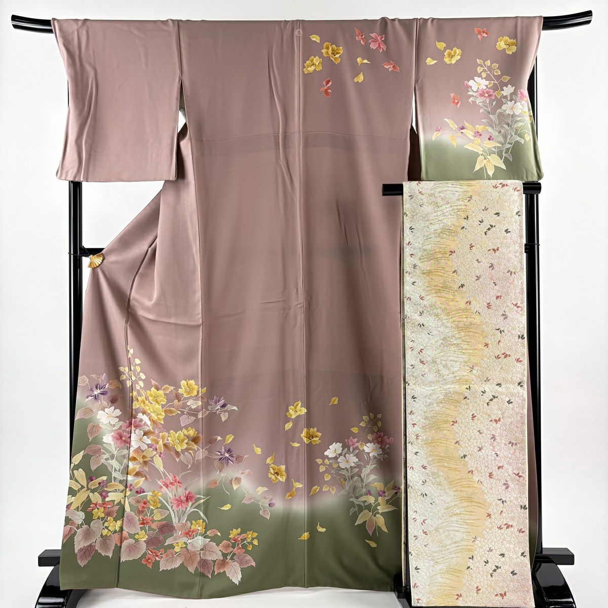 美品】 訪問着 身丈169.5cm 裄丈67cm M 袷 袋帯セット 辻が花柄 金通し