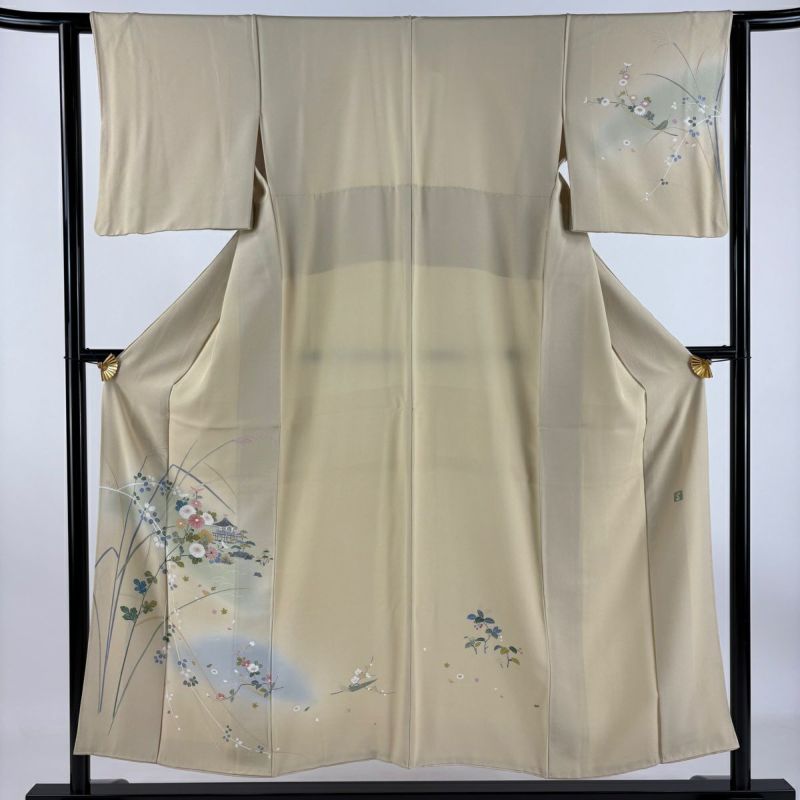 訪問着 単衣 正絹 蔓花模様 金彩 広衿 身幅広め 大きいサイズ ダメージ有り 訪問着 単衣 正絹 蔓花模様 金彩 広衿 身幅広め 大きいサイズ