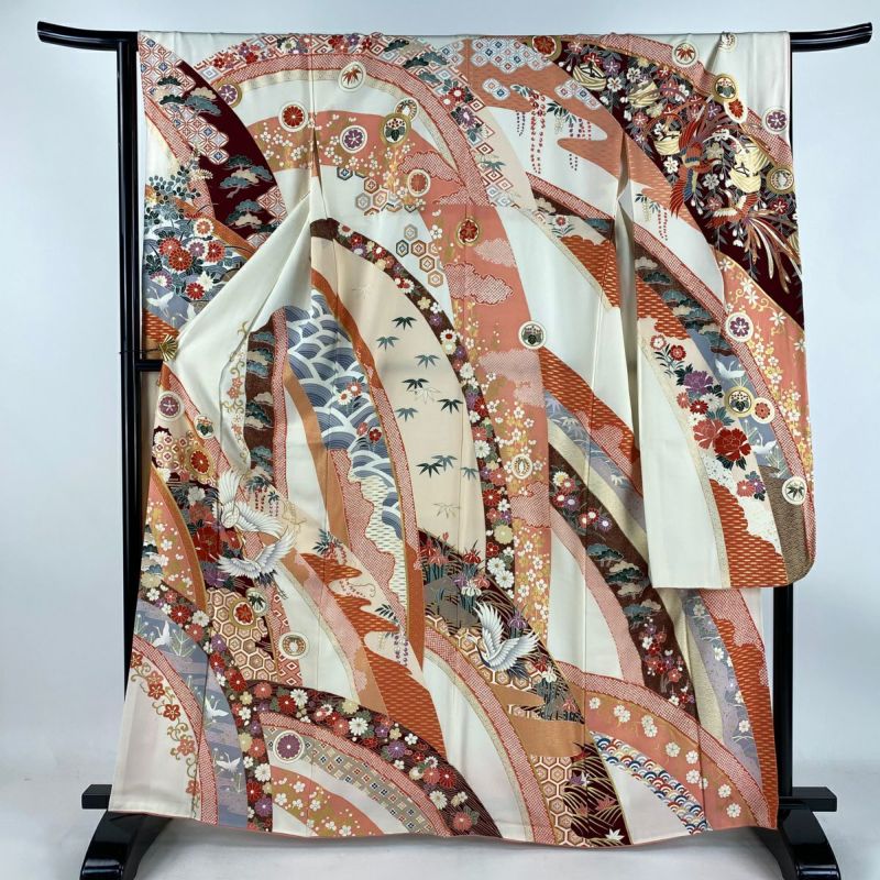 振袖 身丈163cm 裄丈66.5cm M 袷 鶴 松竹梅 金糸 金銀彩
