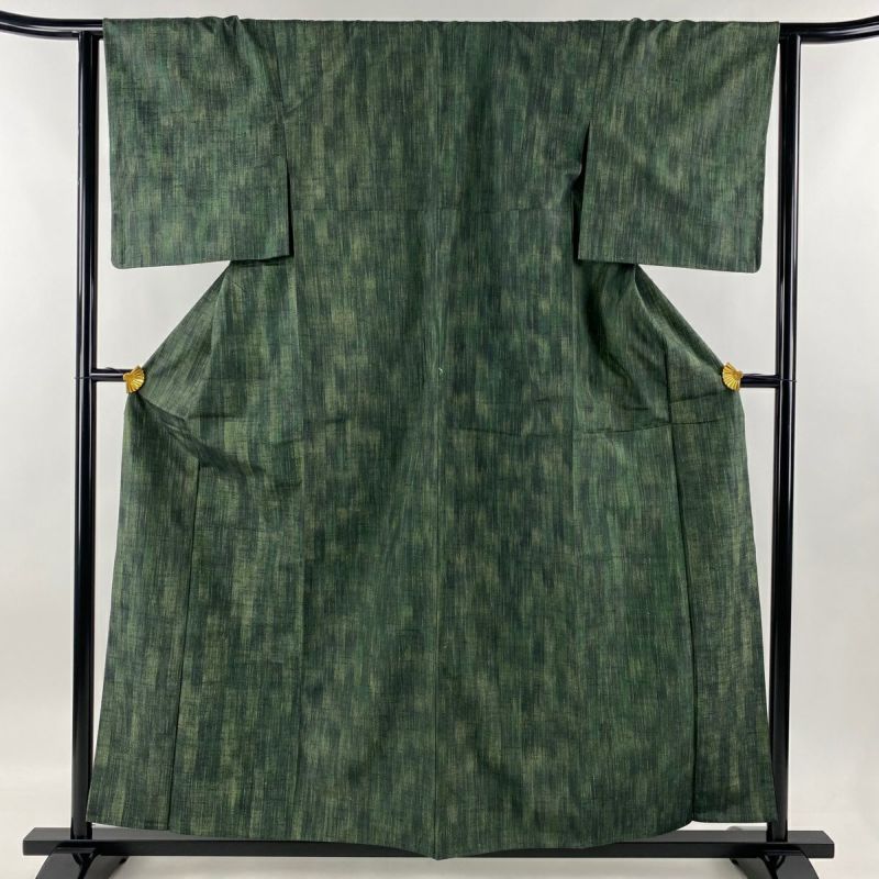 紬 美品 秀品 縦縞 幾何学 黒 単衣 152.5cm 64cm M 正絹