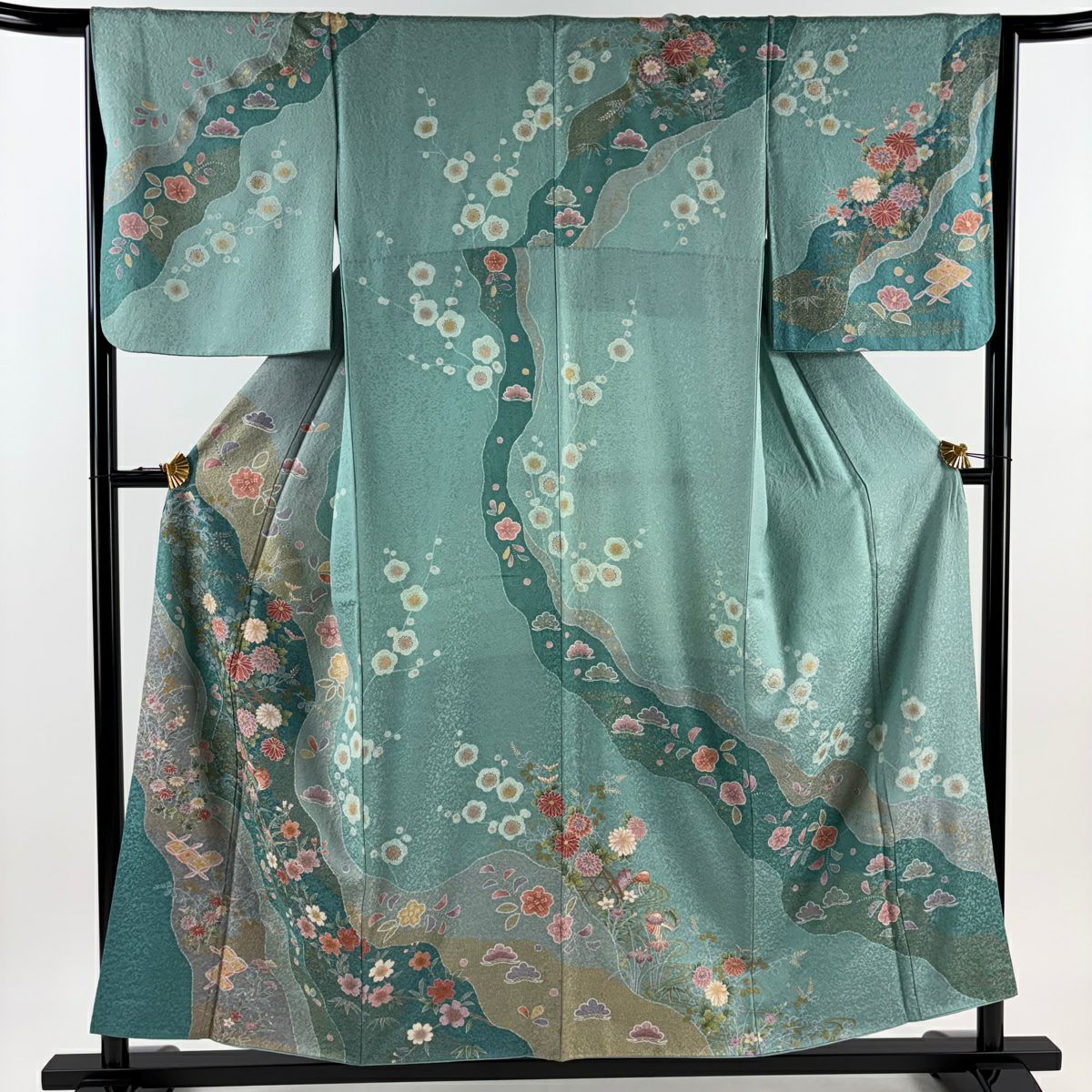訪問着 身丈157cm 裄丈64cm M 袷 草花 牡丹 金彩 ピンク 正絹 秀