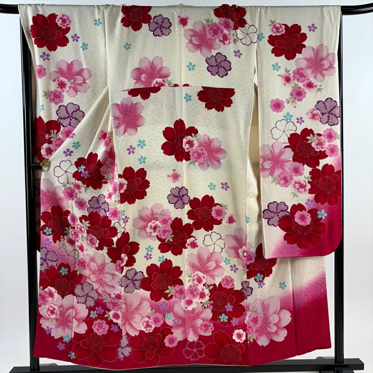 振袖 身丈155cm 裄丈69cm L 袷 山本寛斎 落款あり 桜 刺繍 金彩