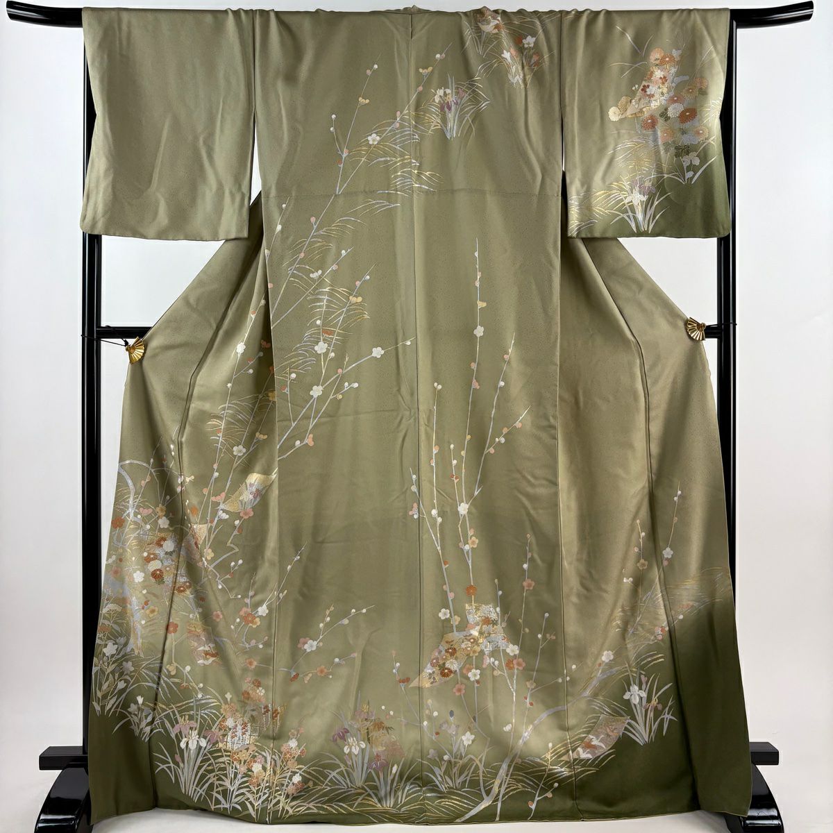 D495 訪問着　辻ヶ花　金通し　正絹　着物　袷　美品 訪問着 身丈159.5cm 裄丈65cm M 袷 落款あり 辻が花 霞 金銀彩