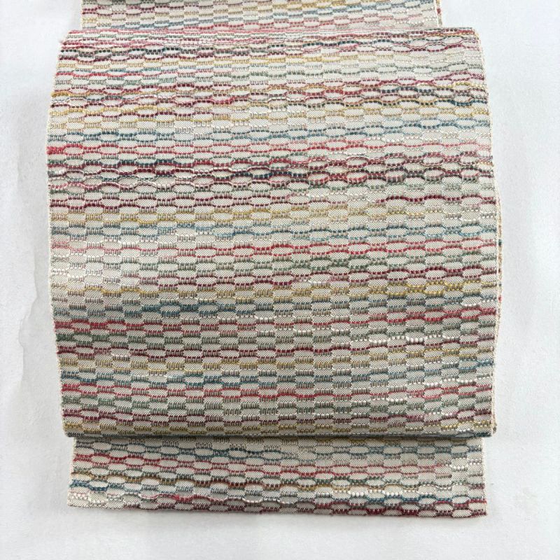 名古屋帯 優品 八寸名古屋帯 松葉仕立て 幾何学模様 金糸