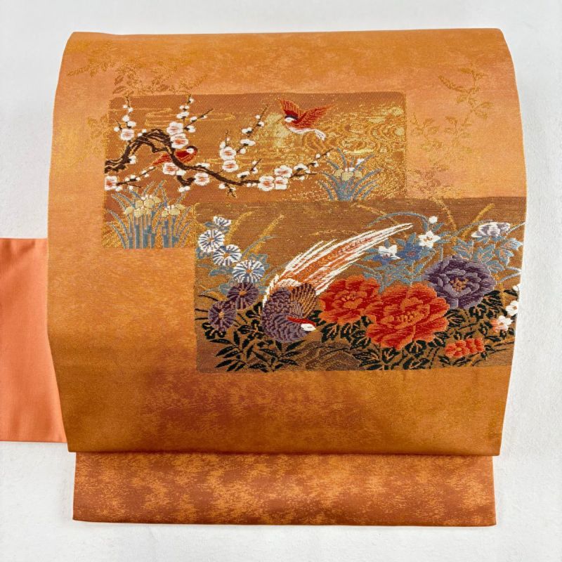 なつ 名古屋帯 美品 逸品 幾何学模様 絞り 赤茶 正絹 【中古】 名古屋帯