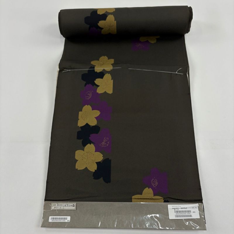 反物 秀品 小紋 桜 金彩 茶緑色 正絹｜中古・古着・リサイクル