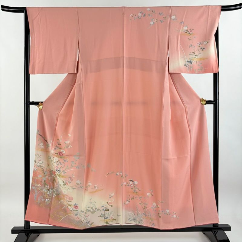 ★専用★未使用品 訪問着 枝花 くすみ紫 枝花 綸子 金彩 身丈162.0cm 訪問着 身丈158cm 裄丈63cm S 袷 枝花 笹 金彩 ぼかし 薄小豆