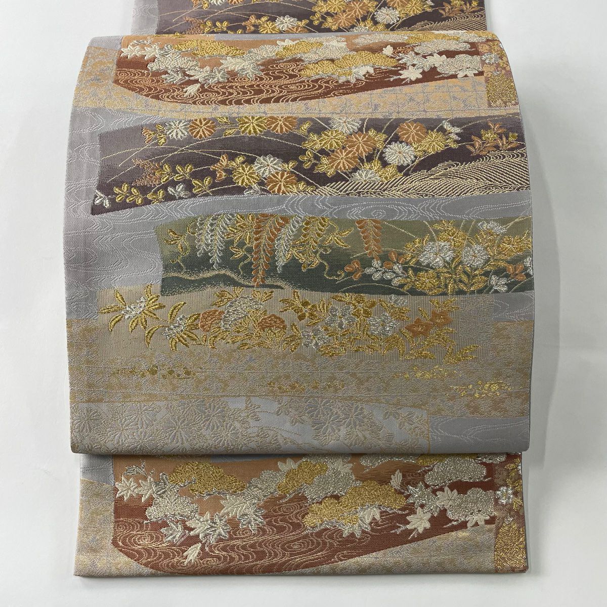 袋帯 美品 秀品 蝶 花 箔 金銀糸 緑 六通 正絹|中古・古着 袋帯 美品 秀品 蝶 花 箔 金銀糸 緑 六通 正絹|中古・古着