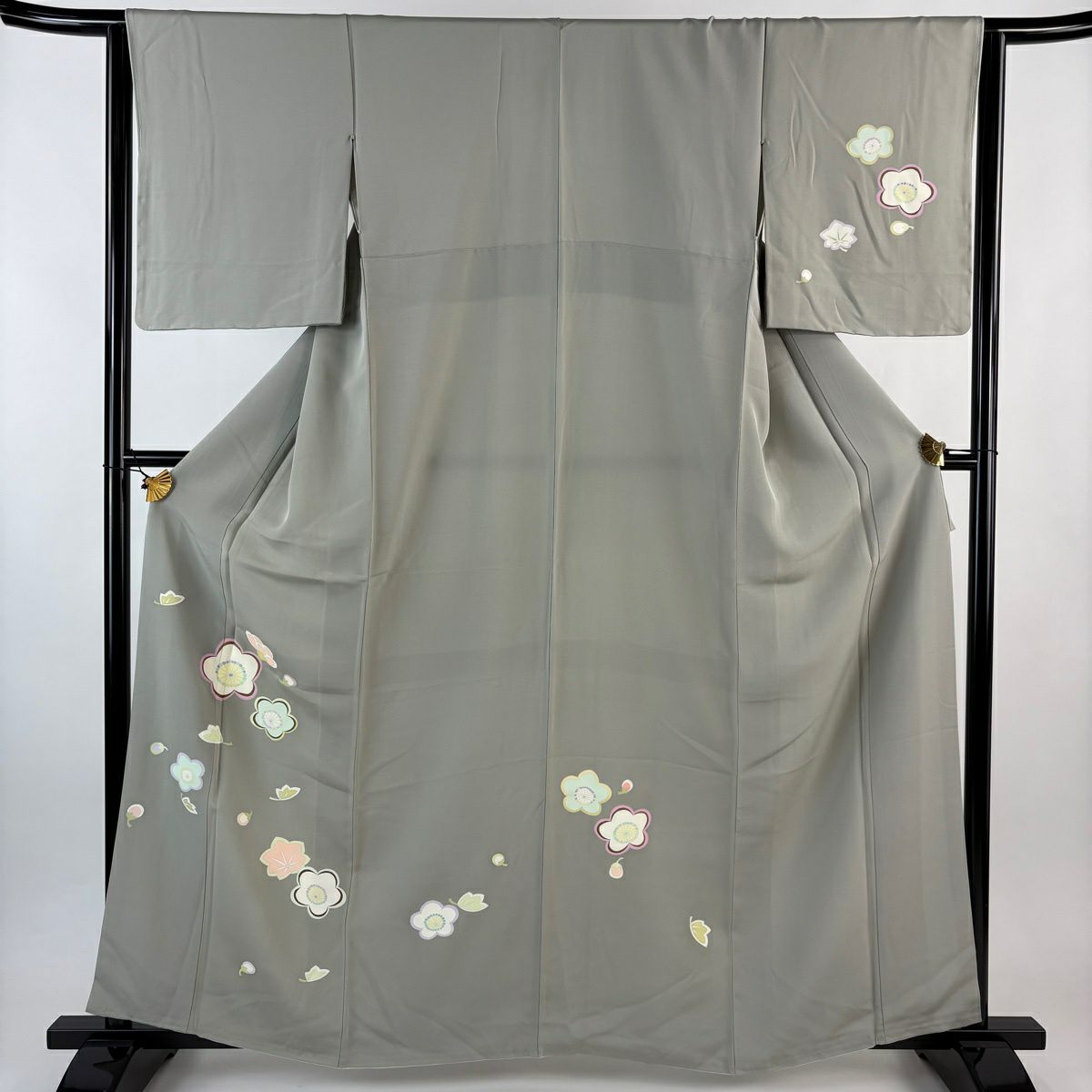 付下げ 身丈172cm 裄丈69.5cm L 袷 紬地 波 絞り 濃紫 正絹 秀品｜中古