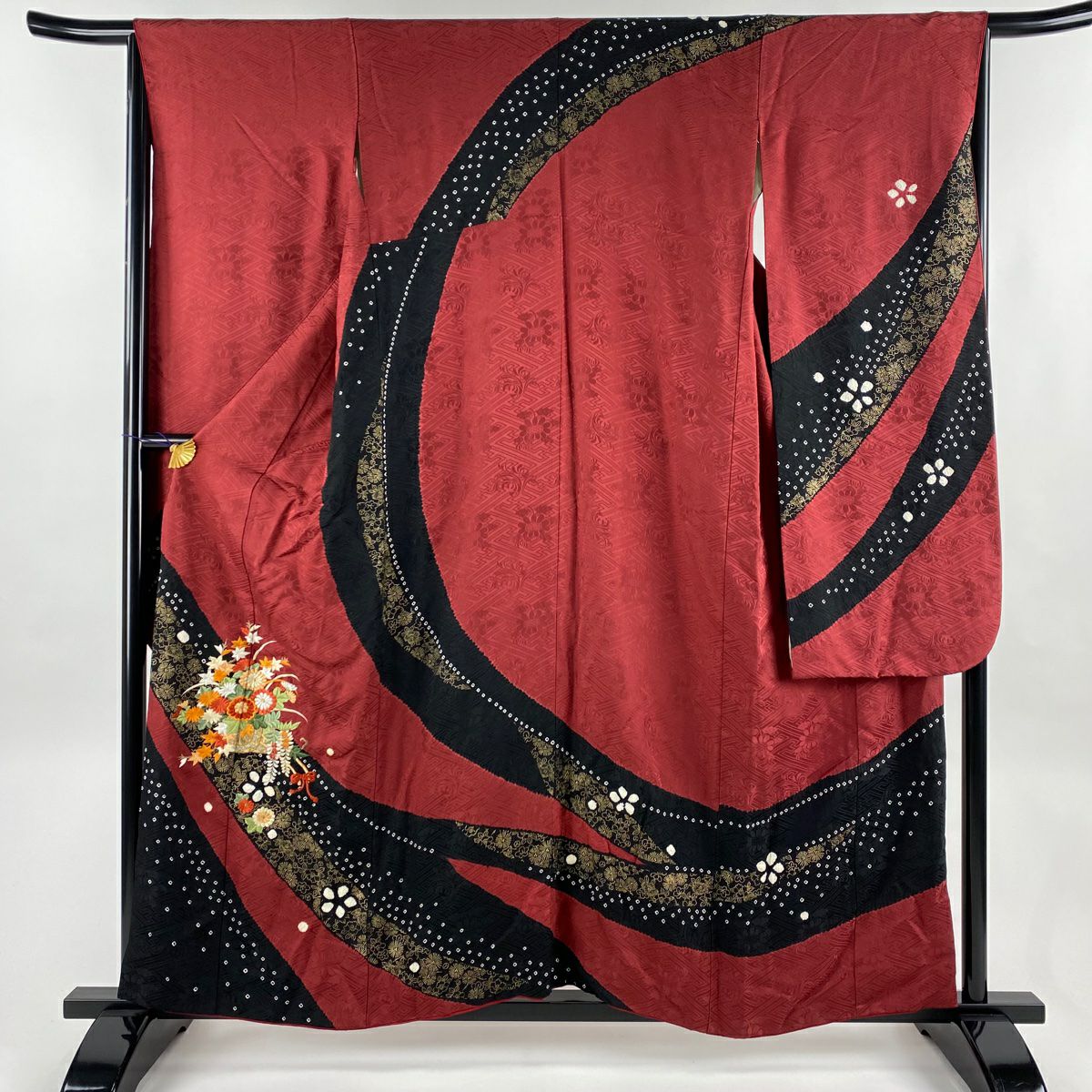 50%OFF 振袖 身丈168cm 裄丈66cm M 袷 地紋 えんじ色 正絹 美品