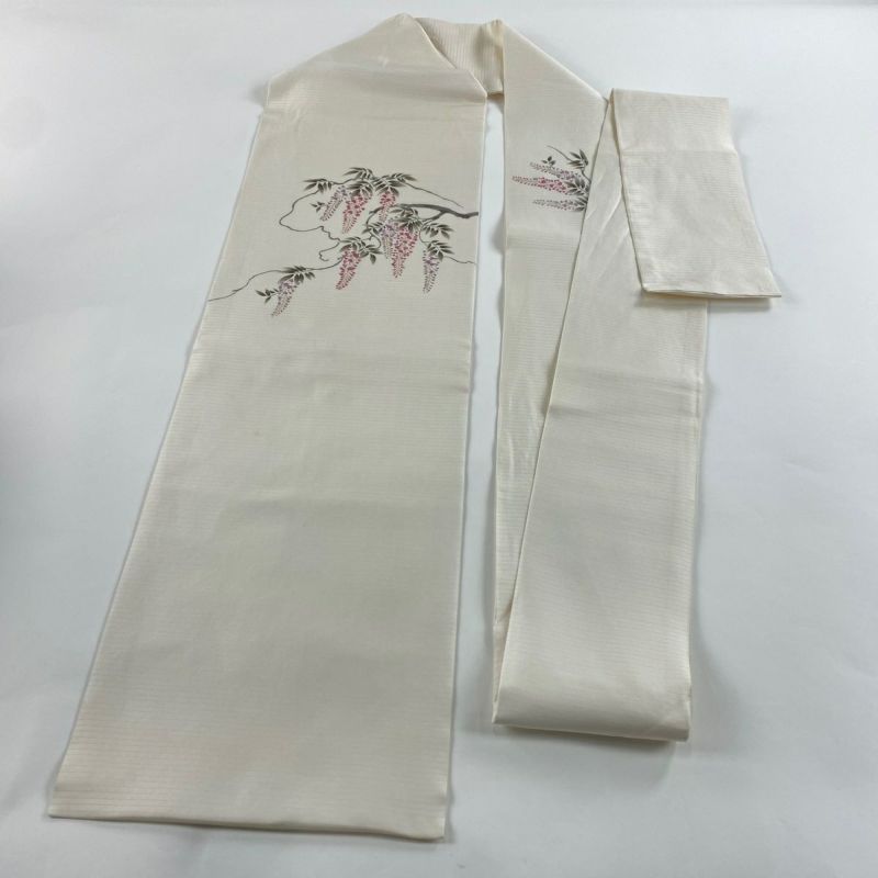 名古屋帯 秀品 夏帯 絽 藤 金彩 クリーム 正絹｜中古・古着