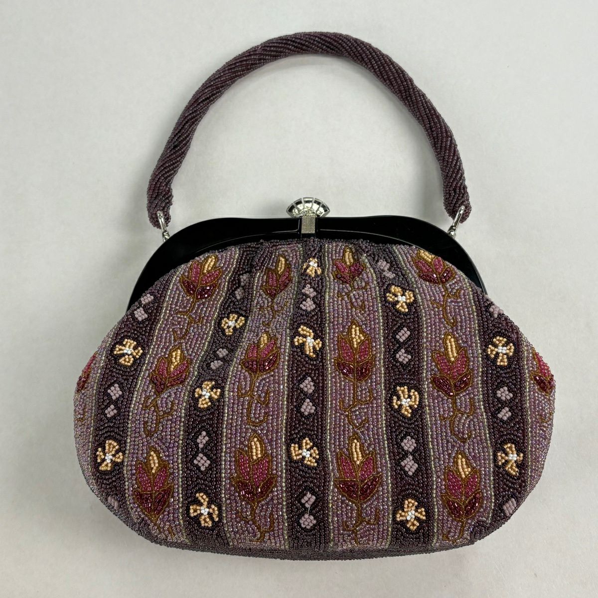 美品　和装バッグ ビーズバッグ フォーマル ビーズ 和装小物 茶 和装バッグ 優品 ビーズバッグ フォーマル 幾何学 黒 ビーズ 和装小物