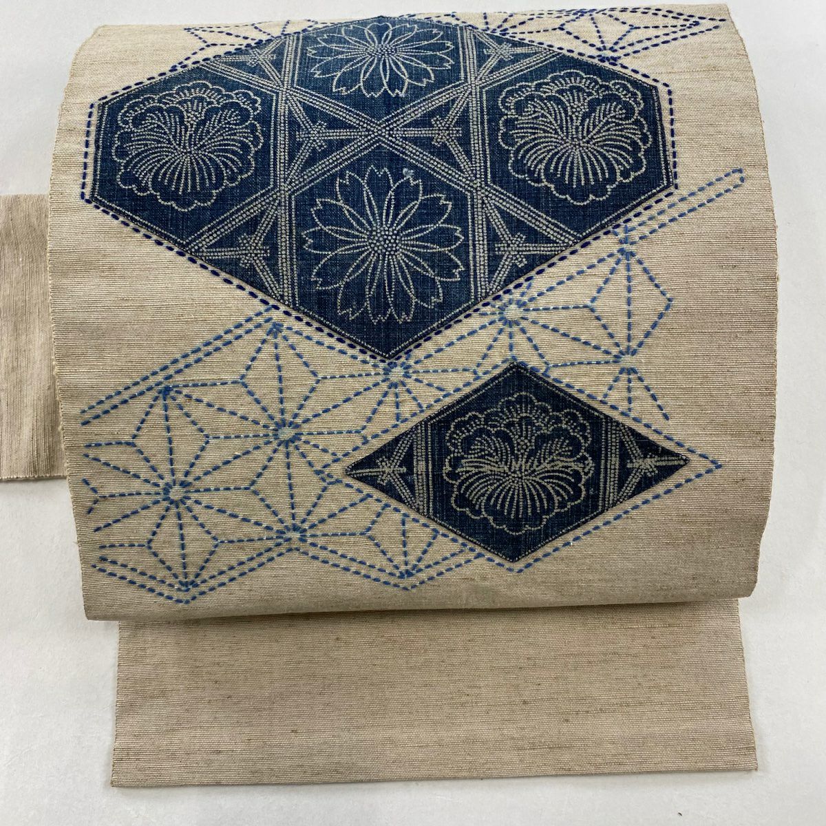 正絹 紬名古屋帯・(刺し子) 【公式通販】