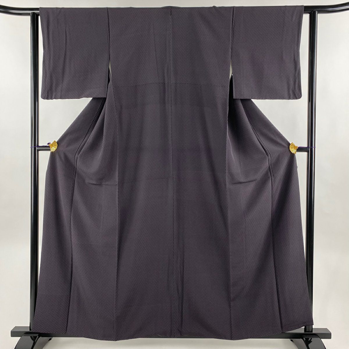 付下げ 身丈164cm 裄丈67.5cm L 袷 桜 市松 紫 正絹 秀品｜中古