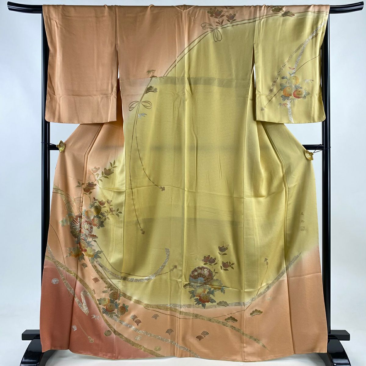50％OFF 訪問着 身丈161cm 裄丈65cm M 袷 枝花 流水 螺鈿 金銀彩