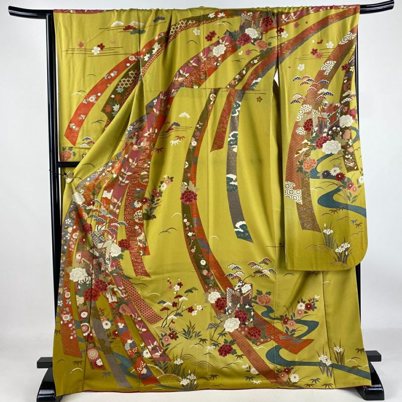 振袖 身丈171.5cm 裄丈70cm L 袷 袋帯フルセット 御所車 熨斗
