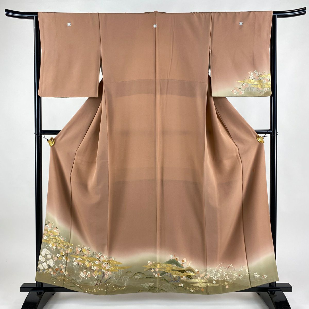 訪問着 身丈156cm 裄丈63cm S 袷 草花 橋 金彩 ぼかし 灰紫 正絹