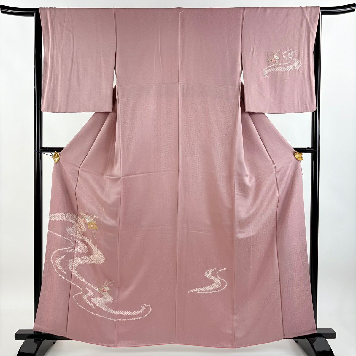 付下げ 身丈162cm 裄丈61.5cm S 袷 有職文様 花 総絞り サーモン