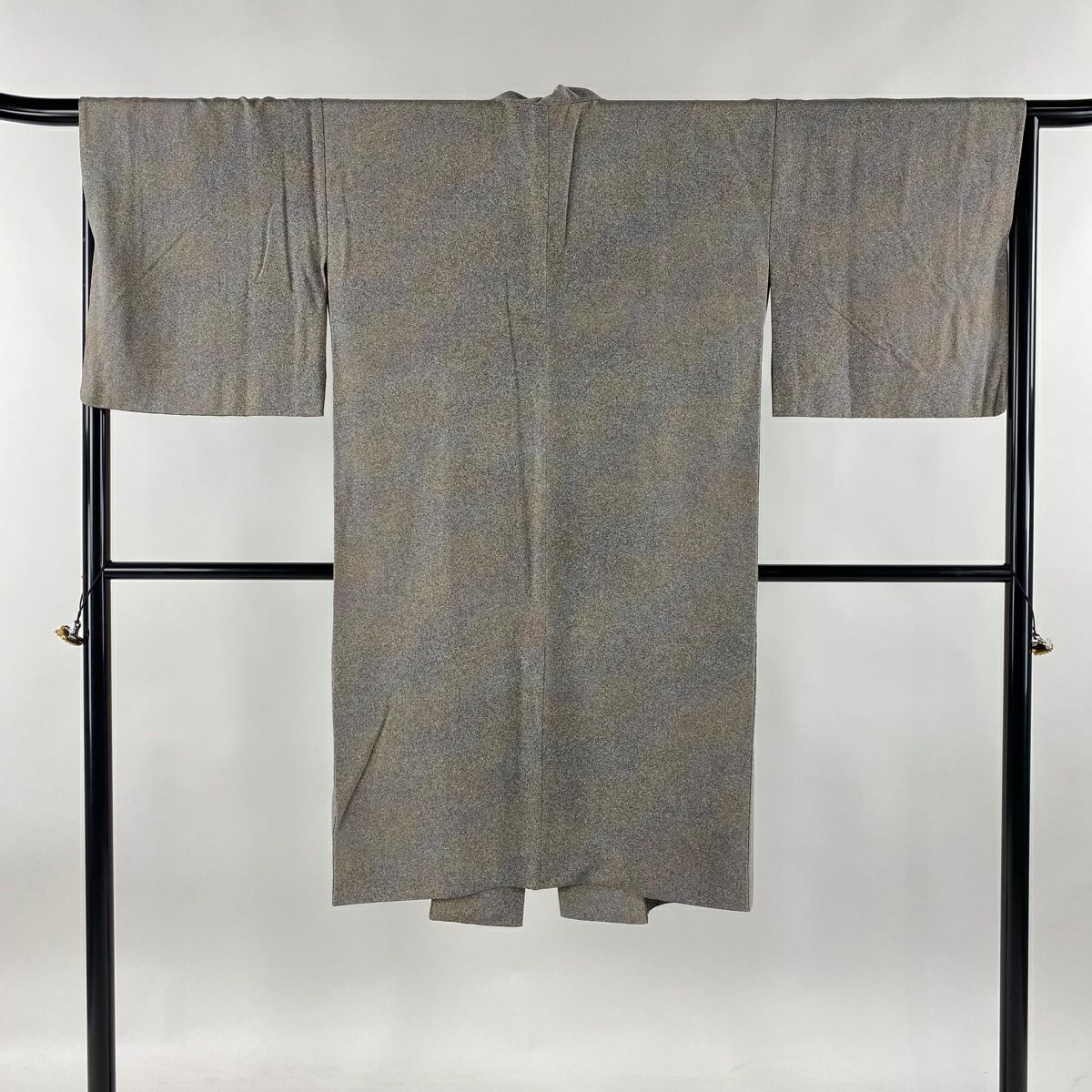 道中着 身丈118cm 裄丈69cm L 和装コート 紬地 縦縞 幾何学模様 深緑  