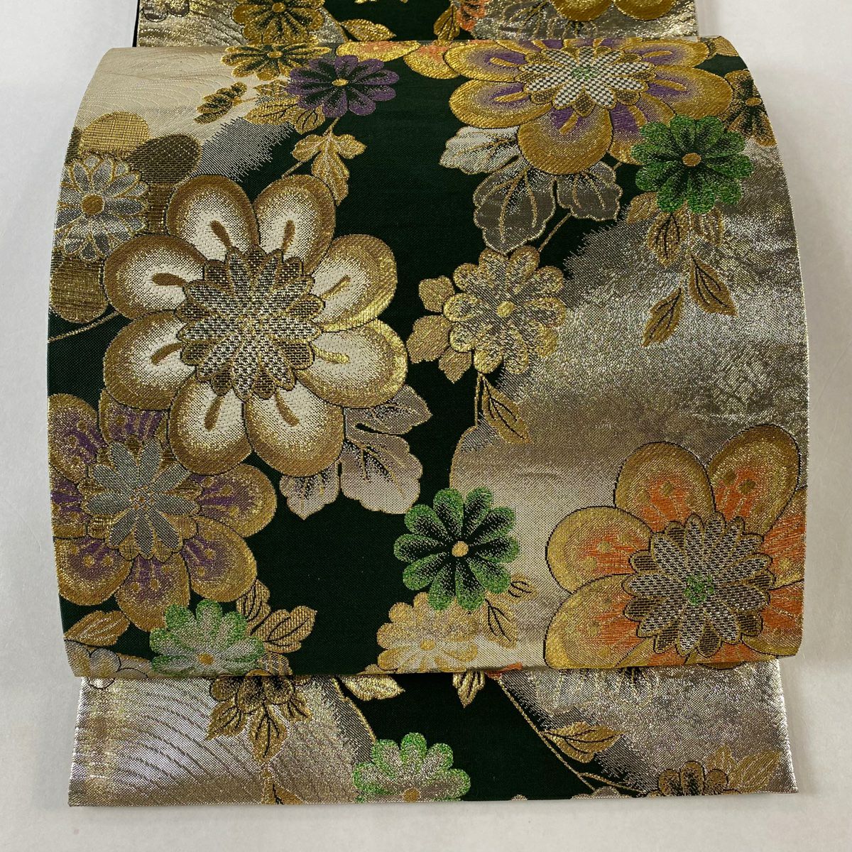 袋帯 美品 秀品 青海波 花 金糸 箔 灰紫 六通 正絹｜中古・古着