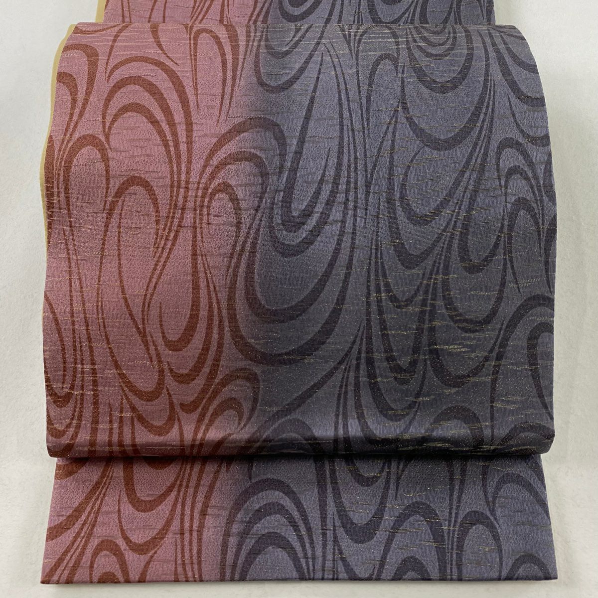 袋帯 名品 幾何学模様 刺繍 灰紫 全通 正絹｜中古・古着・リサイクル