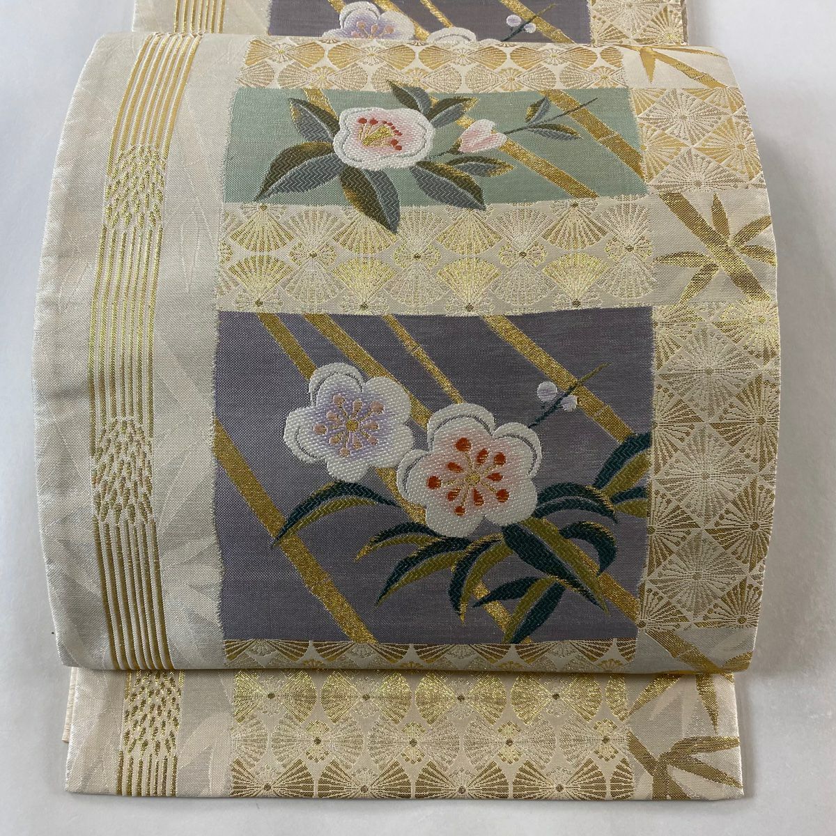 袋帯 美品 秀品 桜 菊 金銀糸 ベージュ 六通 正絹｜中古・古着