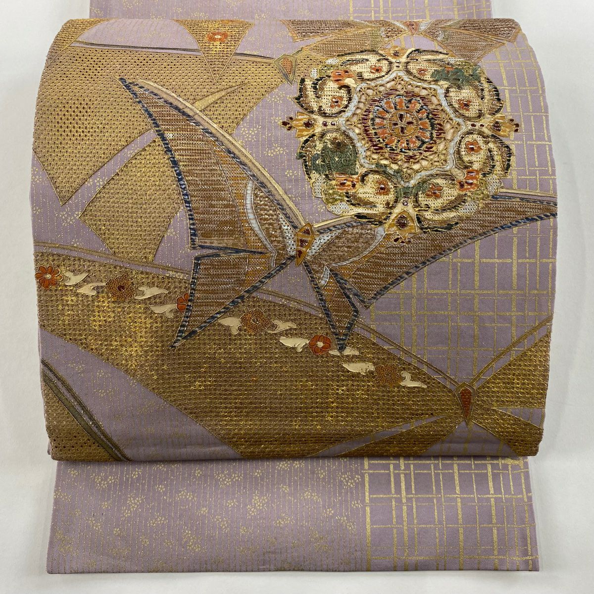 年末セール大幅お値下げ□新品，未使用□正絹粋，墨絵手描き牡丹花文様，お太鼓柄袋帯