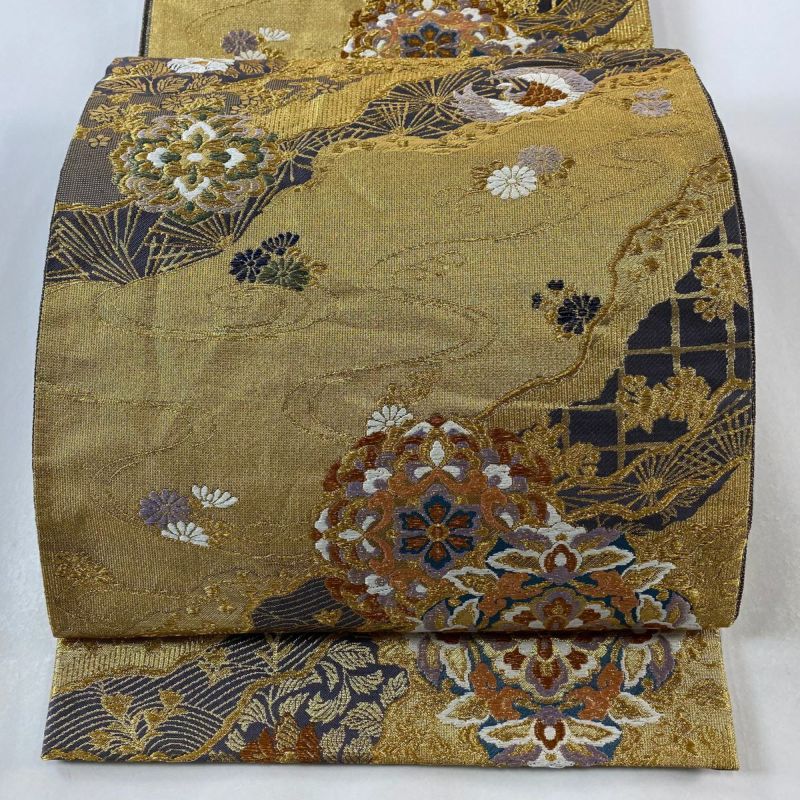 ▲【売切値下げ】508myu26▲夏帯 袋帯 葦 葉 金糸 紗▲美品 △【売切値下げ】508myu26△夏帯 袋帯 葦 葉 金糸 紗△美品